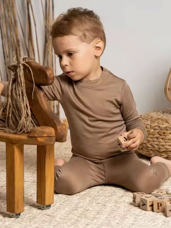 Solid Color Two Piece Children’s Pajamas Set - 图片 2
