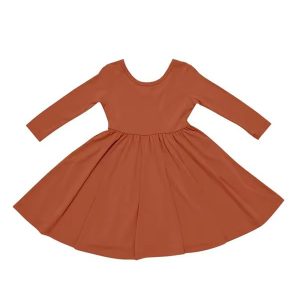 Spring Solid Color Long Sleeve Girls Dress