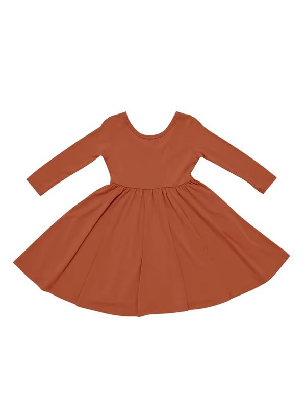 Spring Solid Color Long Sleeve Girls Dress