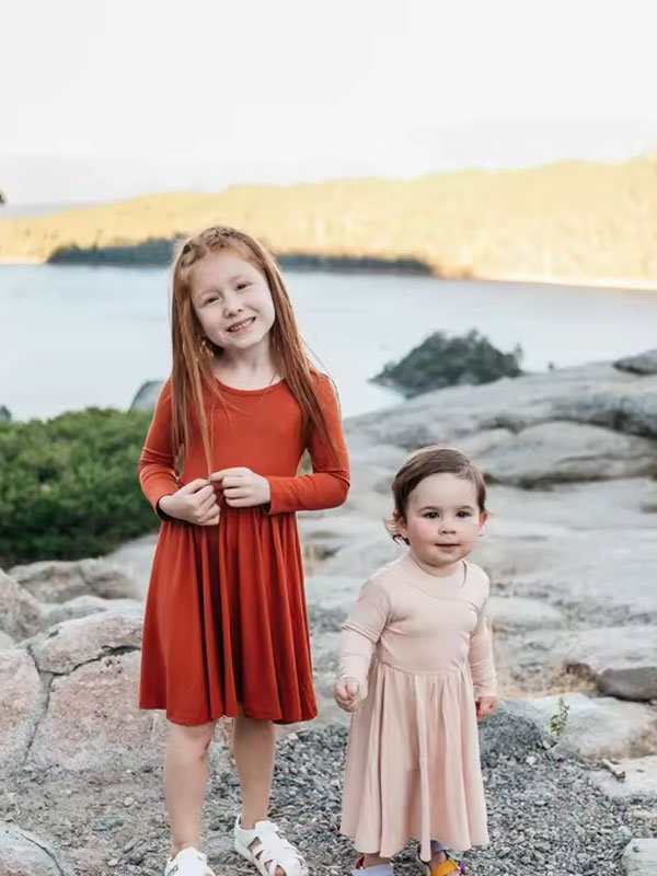 Spring Solid Color Long Sleeve Girls Dress - 图片 3