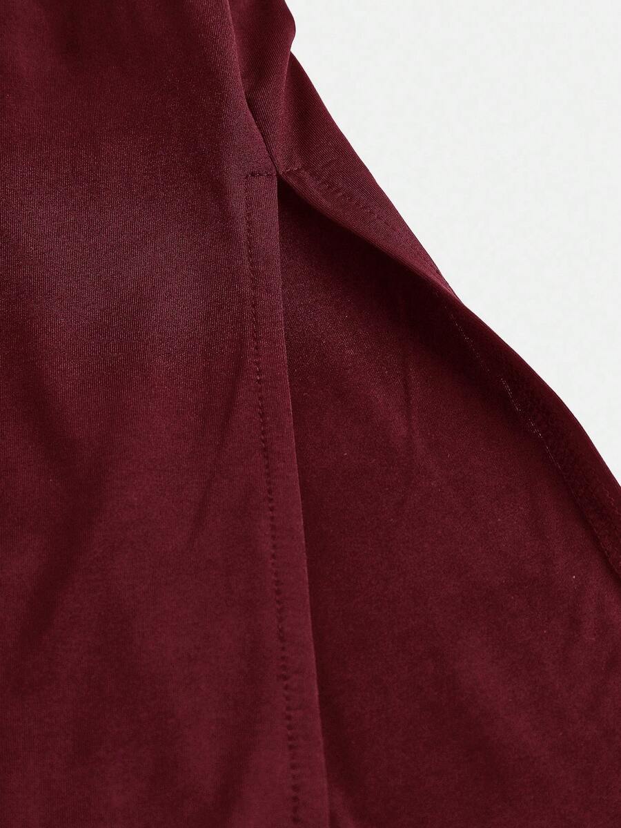 Girl's Elegant Burgundy Party Dress - Asymmetric Ruched Bodycon Maxi Dress - 图片 7